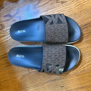 Michael Kors Black and Brown Slide Sandals